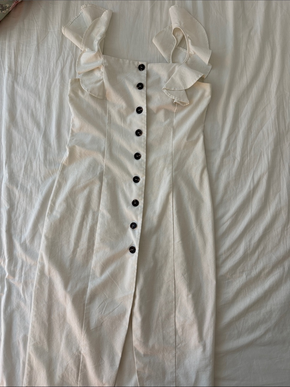 Sleeveless White Ruffle Strap Button-Front Women's Dress